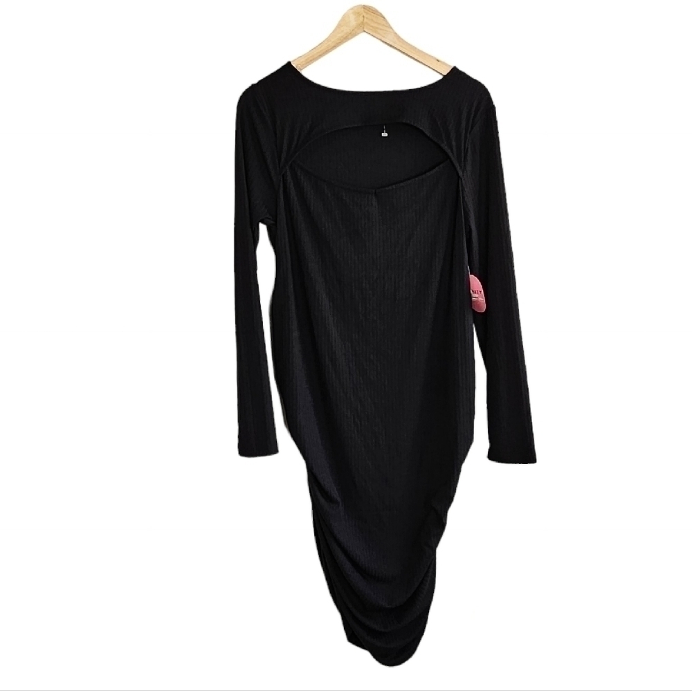 Maternity ruched cut out long sleeve black midi dress size XL